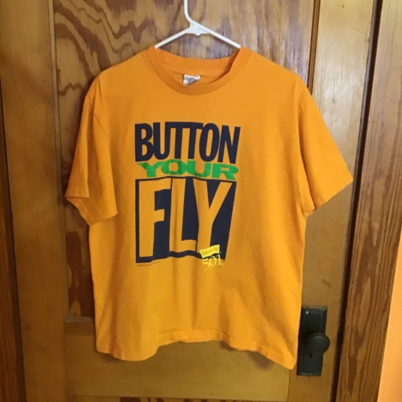 SOLD  vintage 90s gold 501 bright unique t shirt - Picture 5 of 8